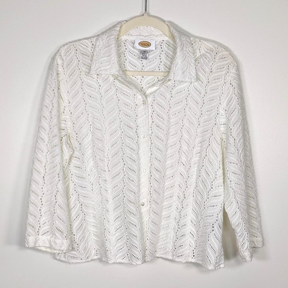 Vintage Talbots White Eyelet Cotton Blouse 14 Cottagecore Preppy